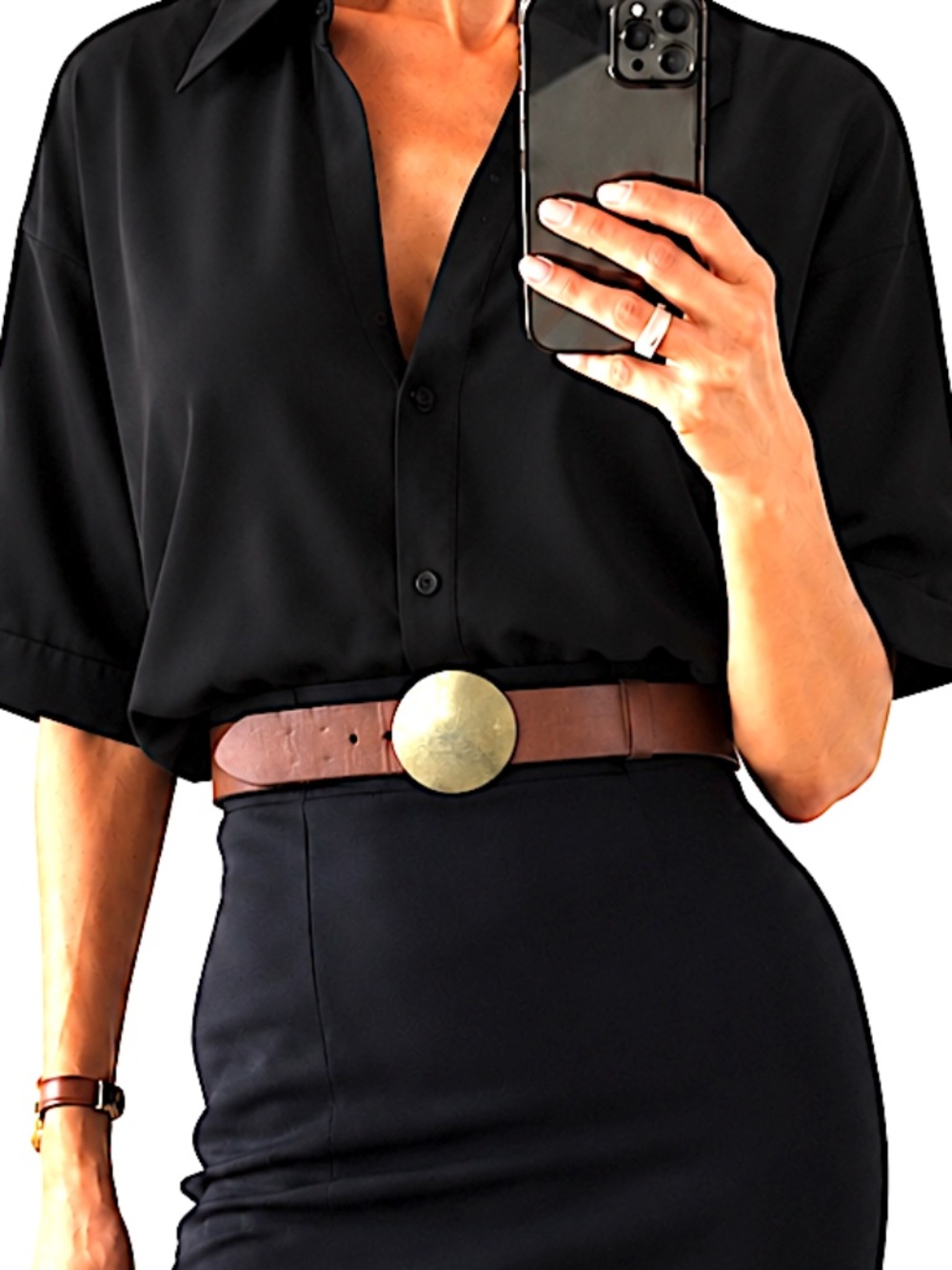 GAP vintage tan heavy leather belt round brass buckle S/M 2" wide